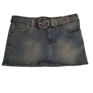 Dakota Blue Denim Mini Skirt Western Belted Medium